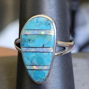Santa Fe Style Kingman Turquoise Opal Inlay Ring
